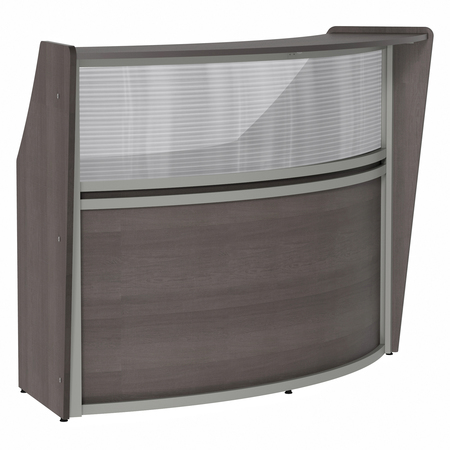 Linea Italia Curved Reception Desk with Counter, Clear Panel, 72”W x 32”D, Mocha ZUT310